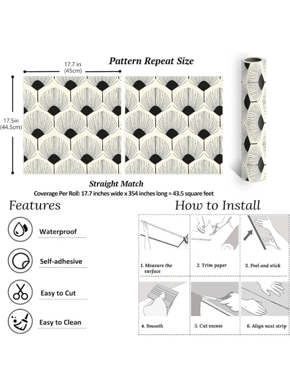 Modern Beige & Black Geometric Peel and Stick Wallpaper | Boho Art Deco Accent